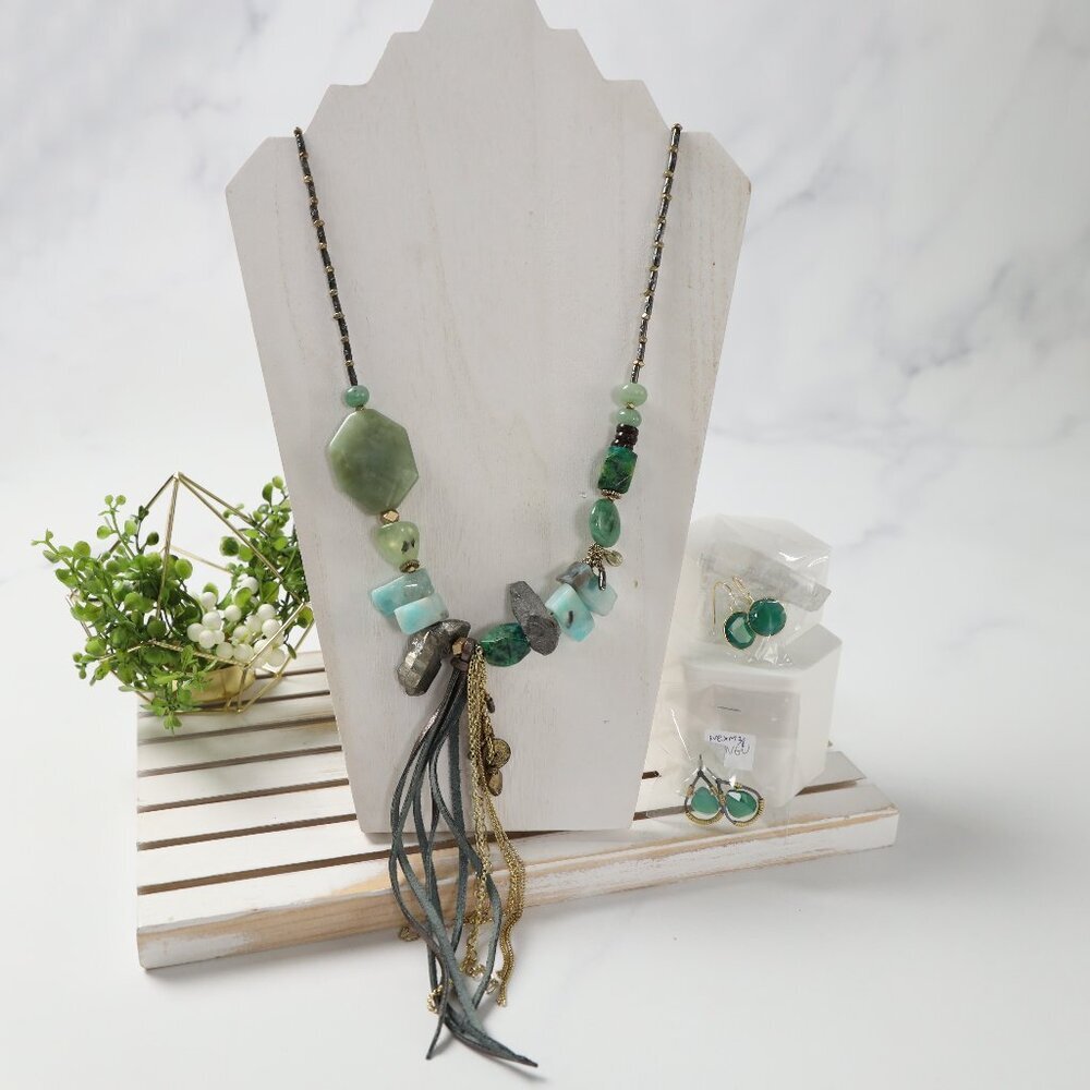 Nakamol Precious Stone and Leather 3 Piece Jewelry Set - Greens - NWOT